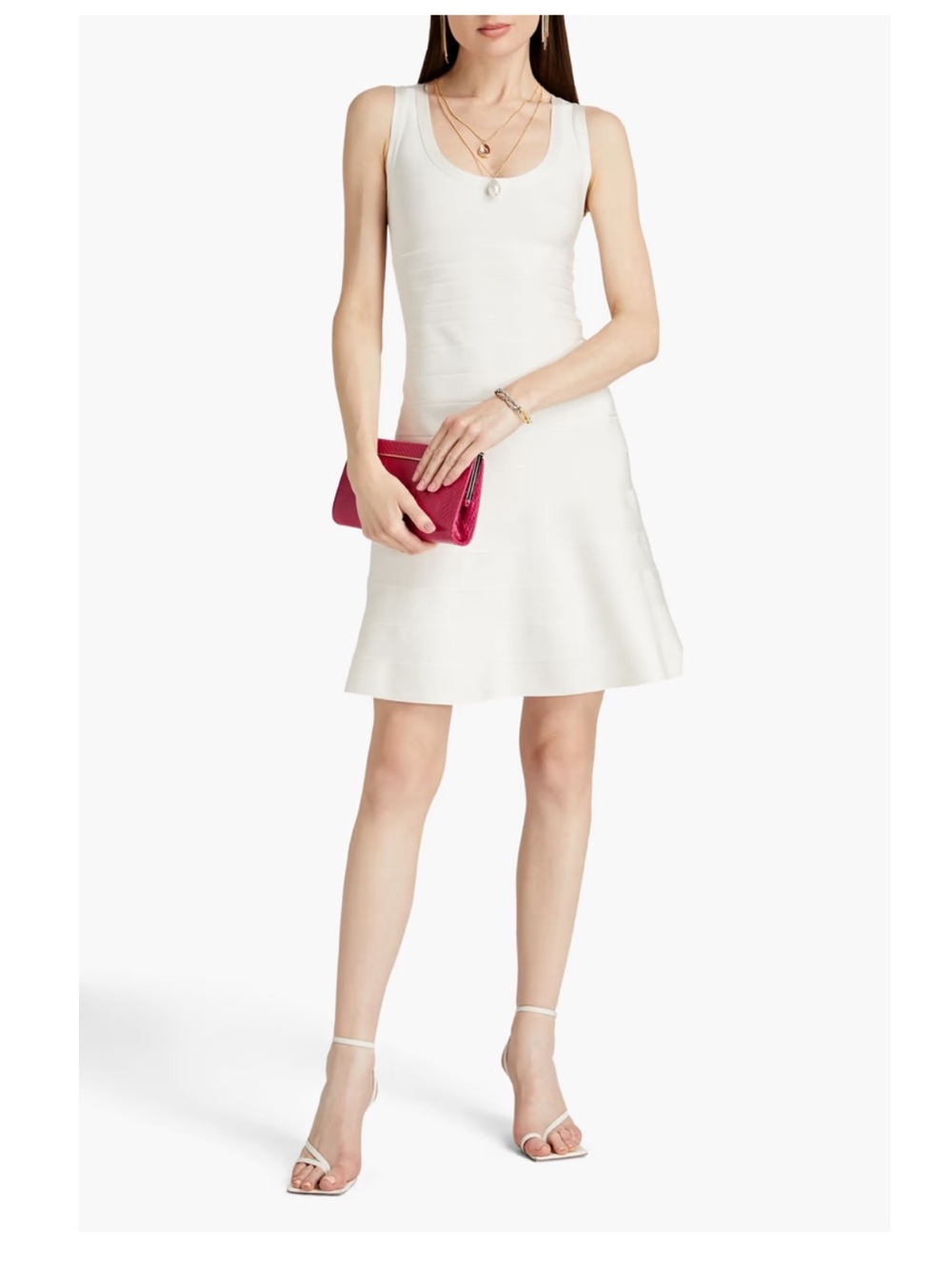 Herve Leger Bandage Sleeveless White Mini Flare Dress
